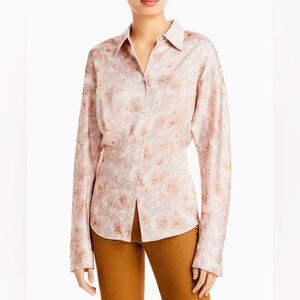 Vince Pink Floral Satin Button-Down Blouse